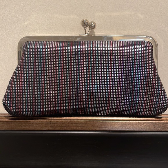 Purse Metallic Purple & Silver Stripes - Picture 1 of 12